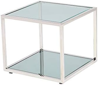 Uptown Club Pluto Collection Modern Living Room Stainless Steel Frame, Bottom Shelf and Tempered Glass Top, 5" x 25", Silver End Table Shop