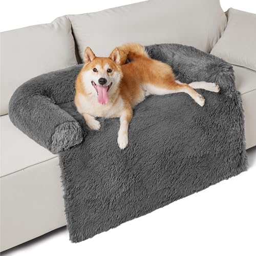 Lesure Calming Dog Couch Bed, Waterproof Dog Sofa Bed for Furniture Protector with Memory Foam Filling and Anti-Slip Handle, Removable Washable Pet Mat Cover, Dark Grey Shop